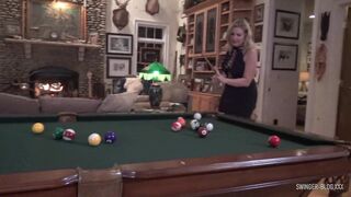 Amateur Wives Mandy and Nikki Masturbating and Licking on the Pool Table - 5 image