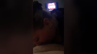 Chocking and him moaning blowjob