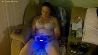 Busty Long Hair Brunette In Bra and Panties Playing PlayStation - 2 image