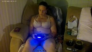 Busty Long Hair Brunette In Bra and Panties Playing PlayStation - 3 image