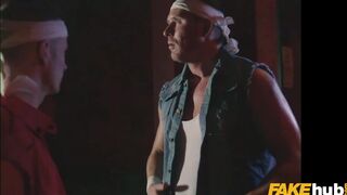 FAKEhub - Big busty tattoo blonde babe Louise Lee gets double teamed in hot threesome with massive facial - "TRIPLE DRAGON!" 80s parody - 2 image