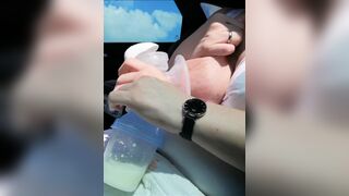 Pumping my Big Milk Tits Empty in the Car - 10 image
