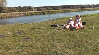 Wild beach. Nudist beach. Outdoors on bank of river lover fucks doggystyle beautiful sexy MILF Frina. Oudoor. Ouside. Naked in public. Sex in public - 5 image