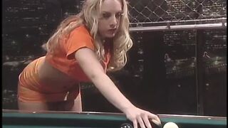 Busty blonde gets her asshole fingered and pool stick shoved - 1 image