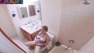 Masturbating stepmom in the bathroom invites stepson in for sex