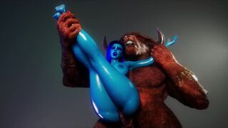 Monster Huge cock of this Minotaur perfectly stretches the pussy of this Blue skinned babe - 9 image
