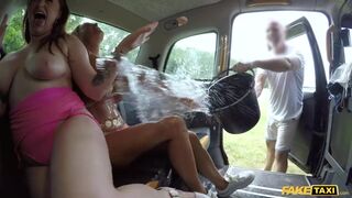 Fake Taxi Real Outdoor Rough Sex Threesome with British MILFS - 7 image