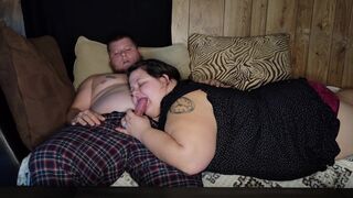 Beautiful BBW MILF gets woke up with a JUICY HARD COCK to SUCK!!!! SWALLOWS it all!! - 6 image