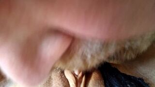 Bald daddy sucks a dildo, and then fucks his perky slut with it! My wife is dirty lustful whore .!.