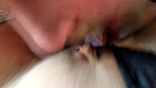 Bald daddy sucks a dildo, and then fucks his perky slut with it! My wife is dirty lustful whore .!.