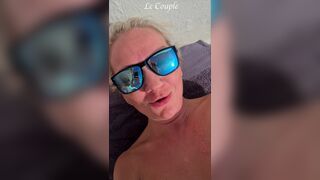 Blonde hot amateur wife on a vacation is taking sun bath with her vibrator