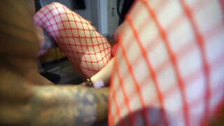 PAWG in RED LINGERIE fucked ON TABLE in NYC Christmas eve PUSSY