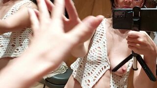 Sexy brunette with pussy trying on clothes. Hairy pussy, big hairy breasts, big nipples. Sexy mom massages ass. Hairy - 3 image