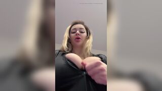 Big natural tits bursting out elastic leather