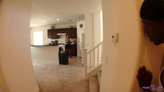 Blonde Slut Sucks a Big Black Cock Before Getting Fucked Cowgirl Style on the Staircase