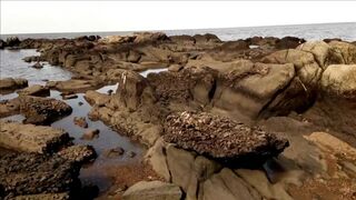 walk on the beach ends with an insertion in the cock, brunette, big ass, busty, big cock, man in underwear - 1 image