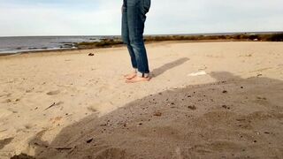 walk on the beach ends with an insertion in the cock, brunette, big ass, busty, big cock, man in underwear - 2 image