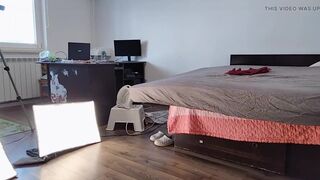 Sexy Latina Having Fun Trying on Clothes and Cutting Them.