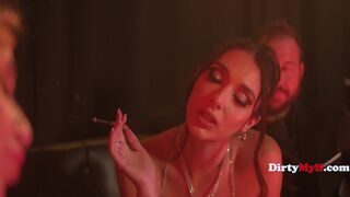 Petite milfs Aria Sloane, Kayla Paige & Chad White strip down & play strip club threesome with tight pussies