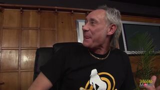 Watch Ben Dover & his long-haired pal share a stunning blonde MILF in the office - MILF group sex frenzy!