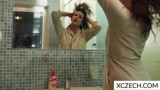 Kinky tattooed MILF gets soaking wet in the shower with her massive tits - 3 image