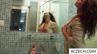 Kinky tattooed MILF gets soaking wet in the shower with her massive tits - 4 image