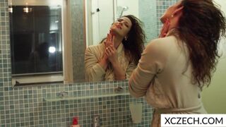 Kinky tattooed MILF gets soaking wet in the shower with her massive tits - 5 image