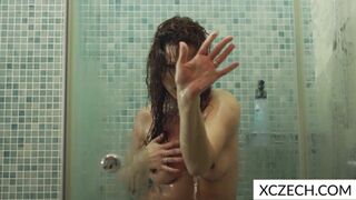 Hot MILF gets steamy shower & huge load of jizz