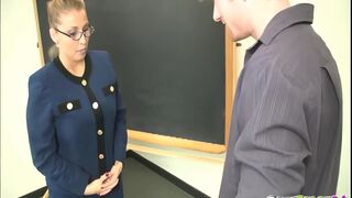 Stacy Starr dominates and punishes classroom jerk with her busty natural tits and skilled handjob skills - 5 image
