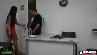 Watch Alessandra Marques get her pretty pussy drilled hard by Binho Ted at work - 1 image