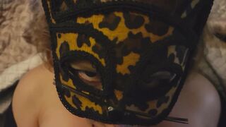 POV BIG TITTED MILF in a mask Licking & Sucking a Cock - 2 image