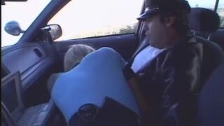 Stunning blonde police oficer with big melons convinced her partner to polish her butt