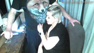 The old Fox squeezes the tits of his eternally inexperienced bitch, and she gratefully sucks his cock! )) - 6 image