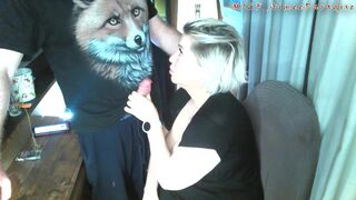 The old Fox squeezes the tits of his eternally inexperienced bitch, and she gratefully sucks his cock! )) - 7 image