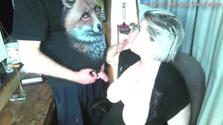 The old Fox squeezes the tits of his eternally inexperienced bitch, and she gratefully sucks his cock! )) - 9 image