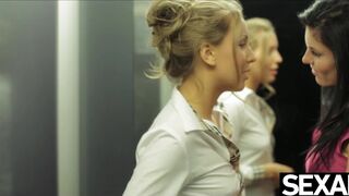 Watch these stunning girls have hot lesbian sex in an elevator - 2 image