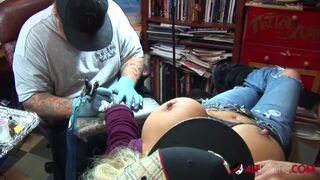 Shyla Stylez gets tattooed while playing with her tits - 11 image